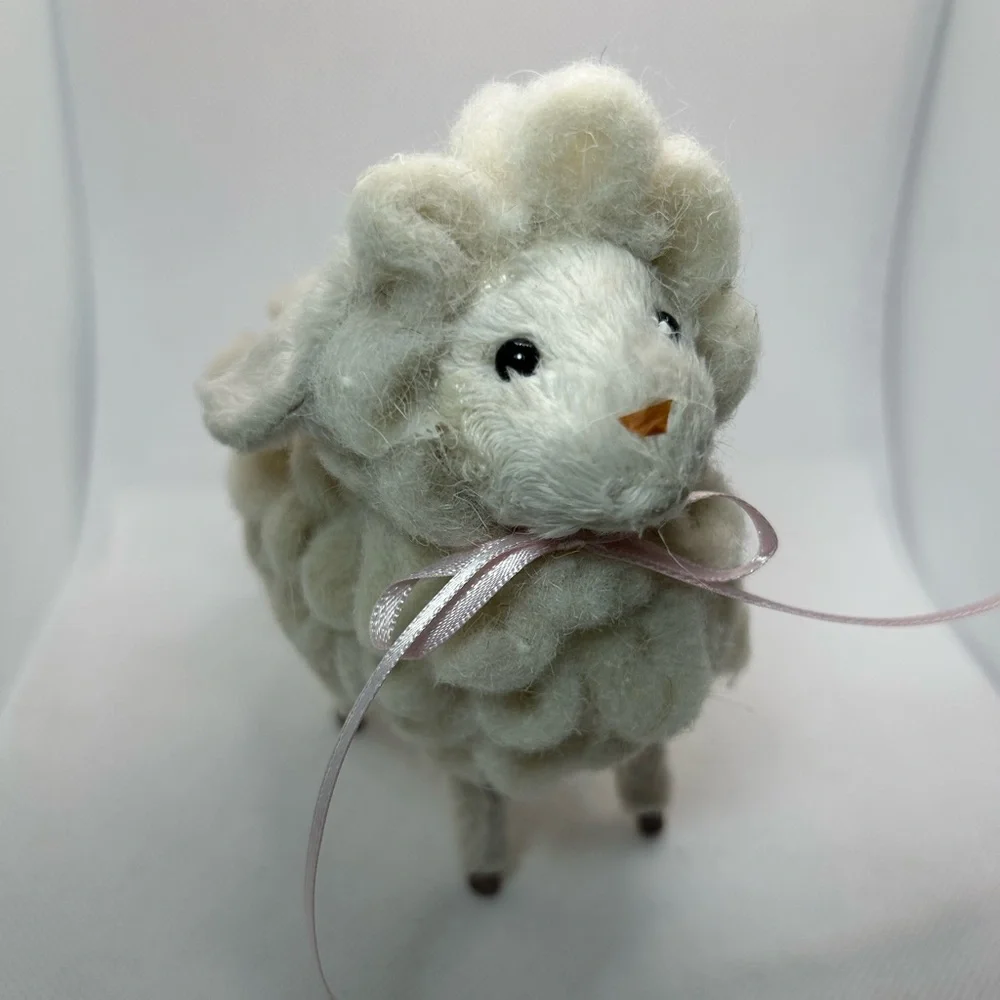 Bloom Room Spring Easter Sheep Plush Figurine white pink bow Cottagecore